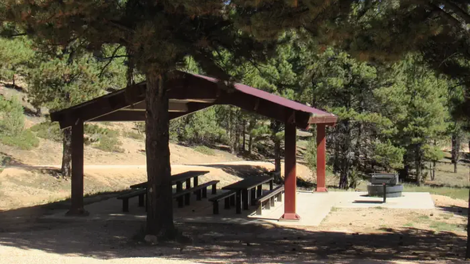 Covered picnic tables near group site