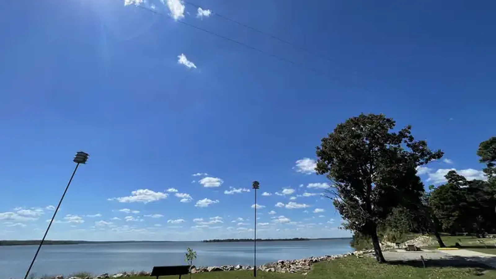 Campsite in Rocky Point Campground overlooking Wright Patman Lake.
