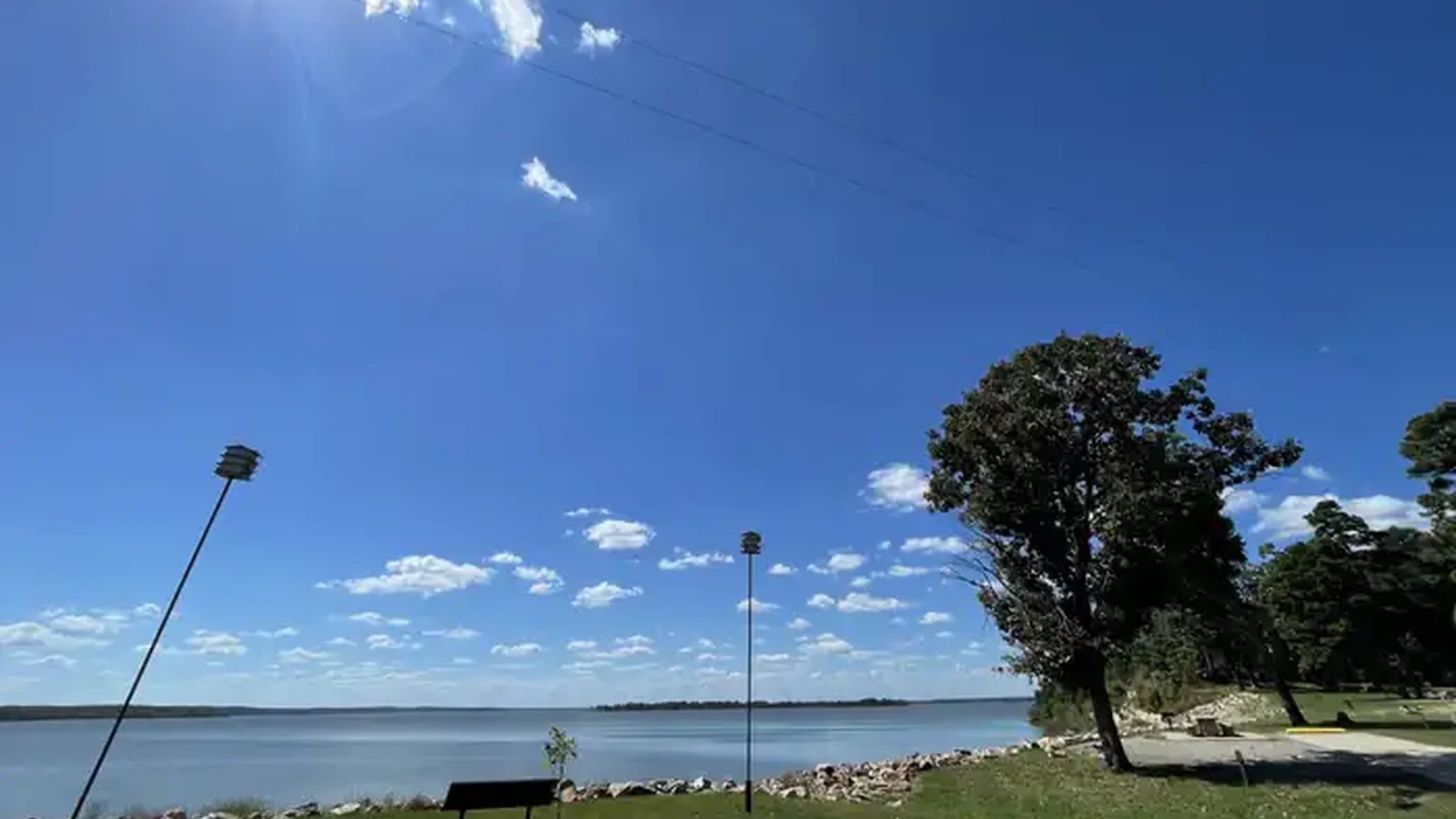 Campsite in Rocky Point Campground overlooking Wright Patman Lake.