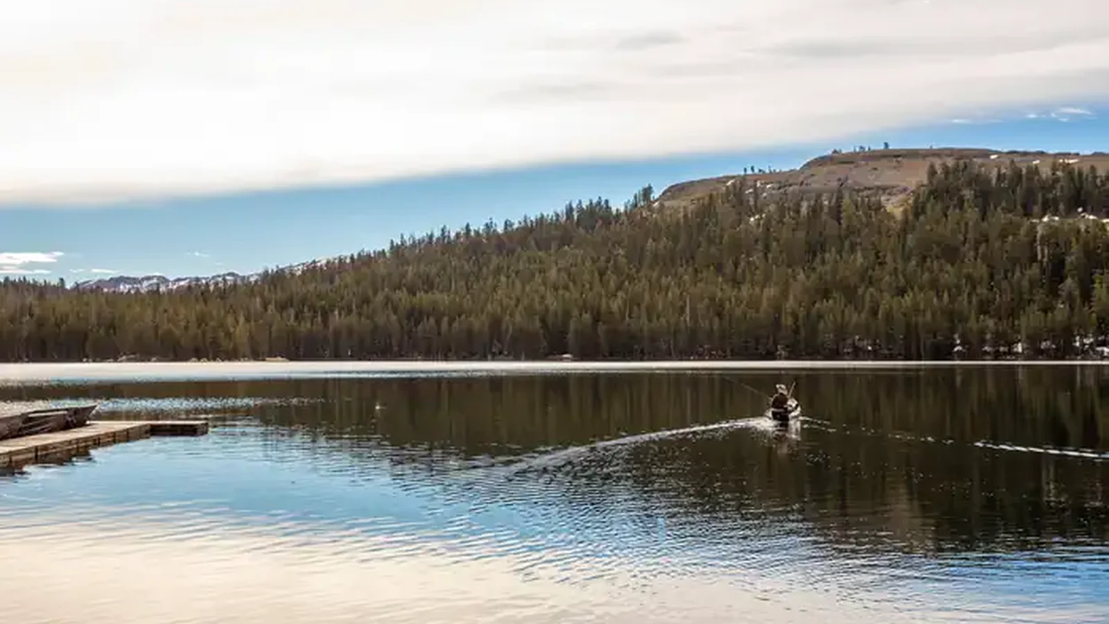 Kayak fisherman on Lake Alpine