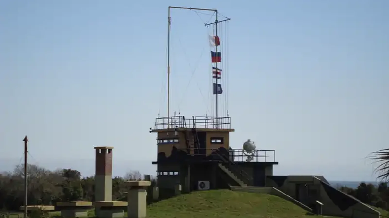 Harbor Entrance Command Post with blue sky in background.