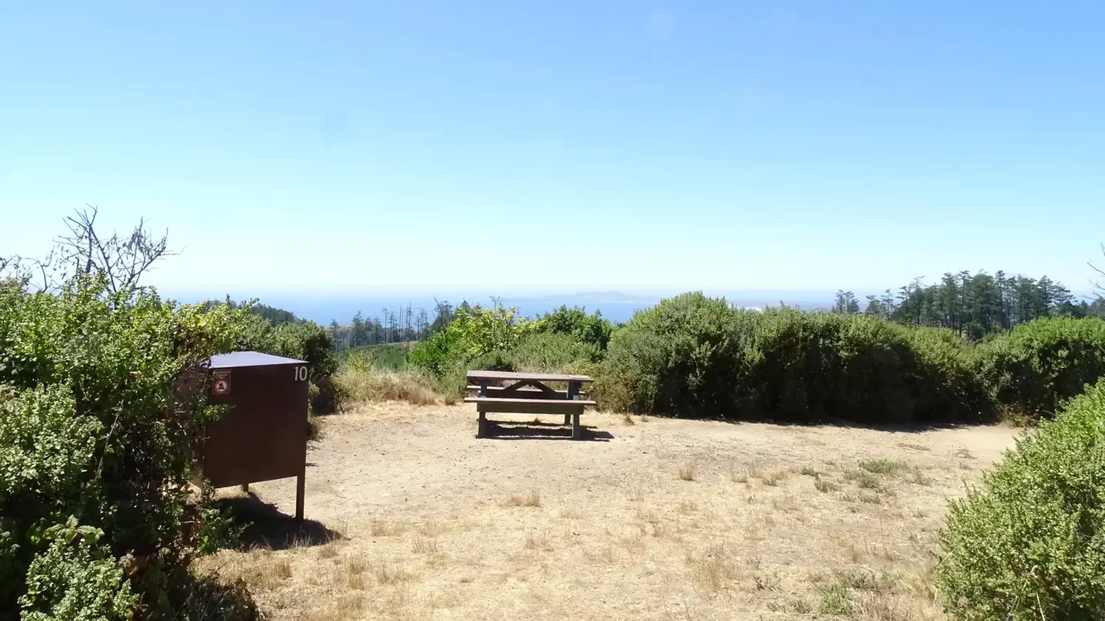 Campsite with distant views of Drakes Bay. Site surrounded by coyote brush.