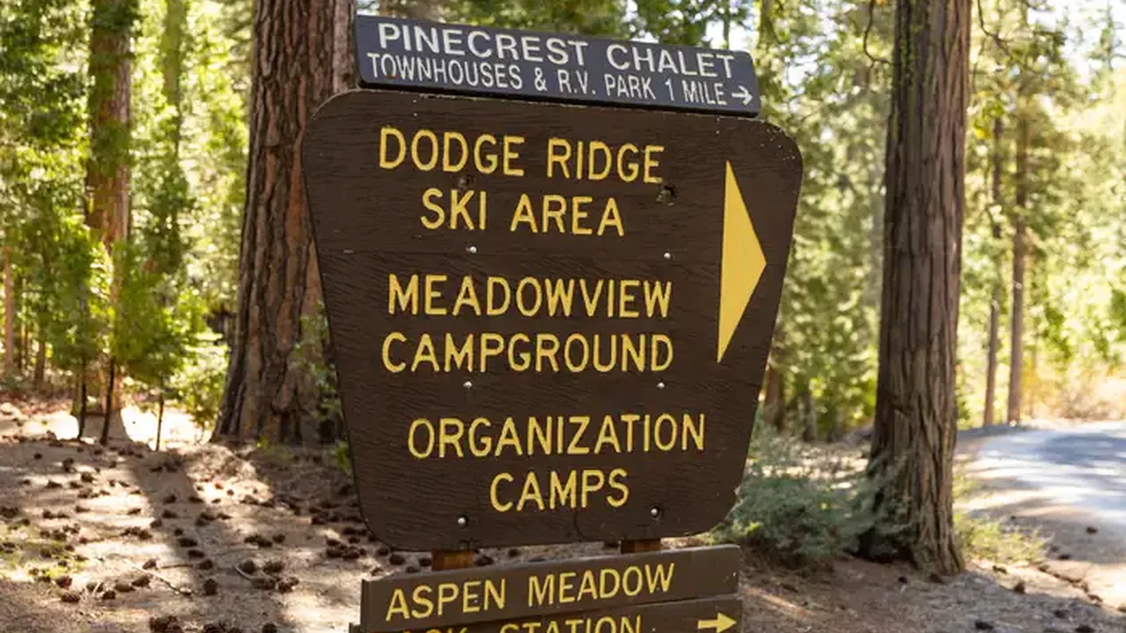 Directional Sign located on the turn of Dodge Ridge Rd
