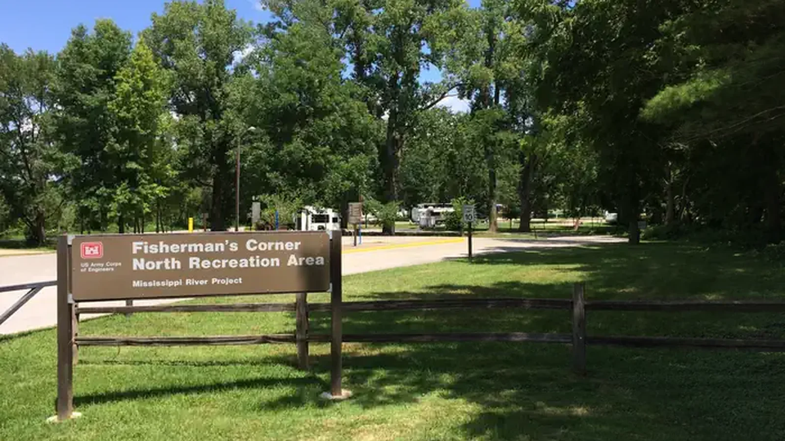 Entrance sign for Fisherman's Corner North Recreation Area campground.
