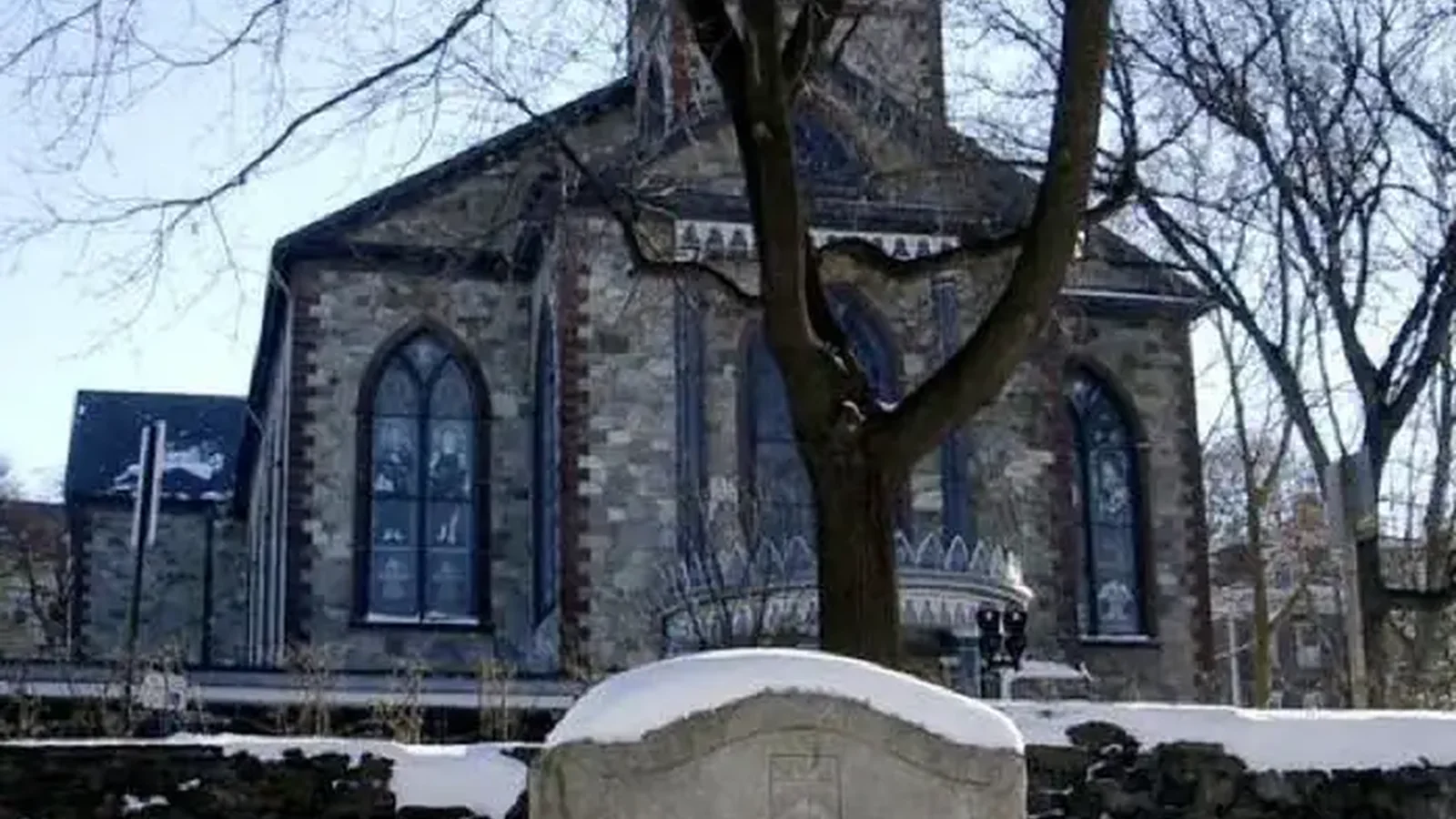 Historic marker in the snow.