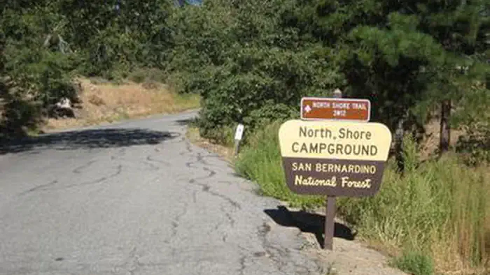 Roadway leading up to North Shore Campground Sign