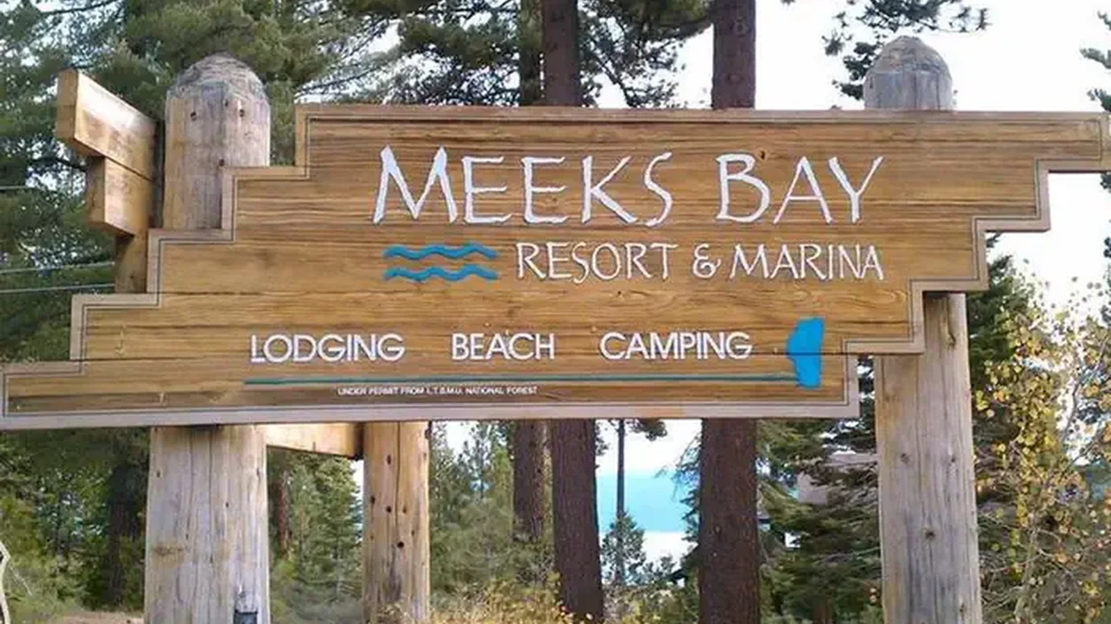 Entry sign for the Meeks Bay Resort.