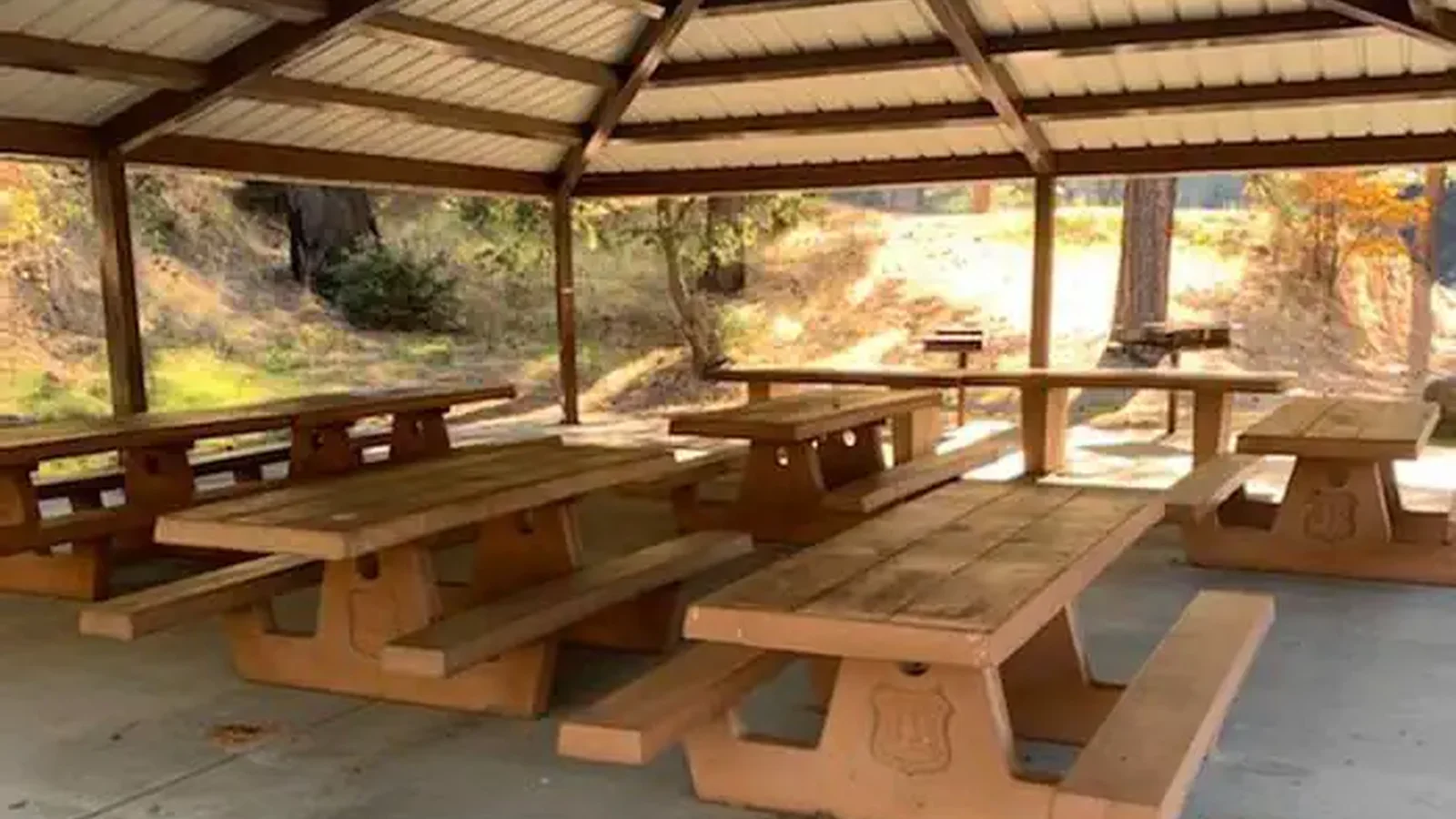 Picnic tables under shelter