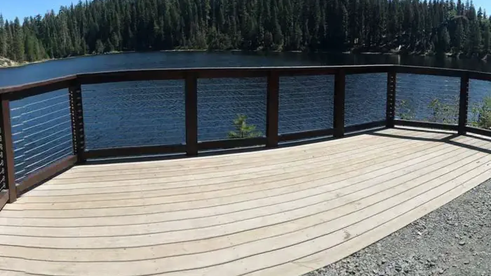 Newly constructed viewing platform at the end of the Summer Harvest Trail, Gerle Creek reservoir.