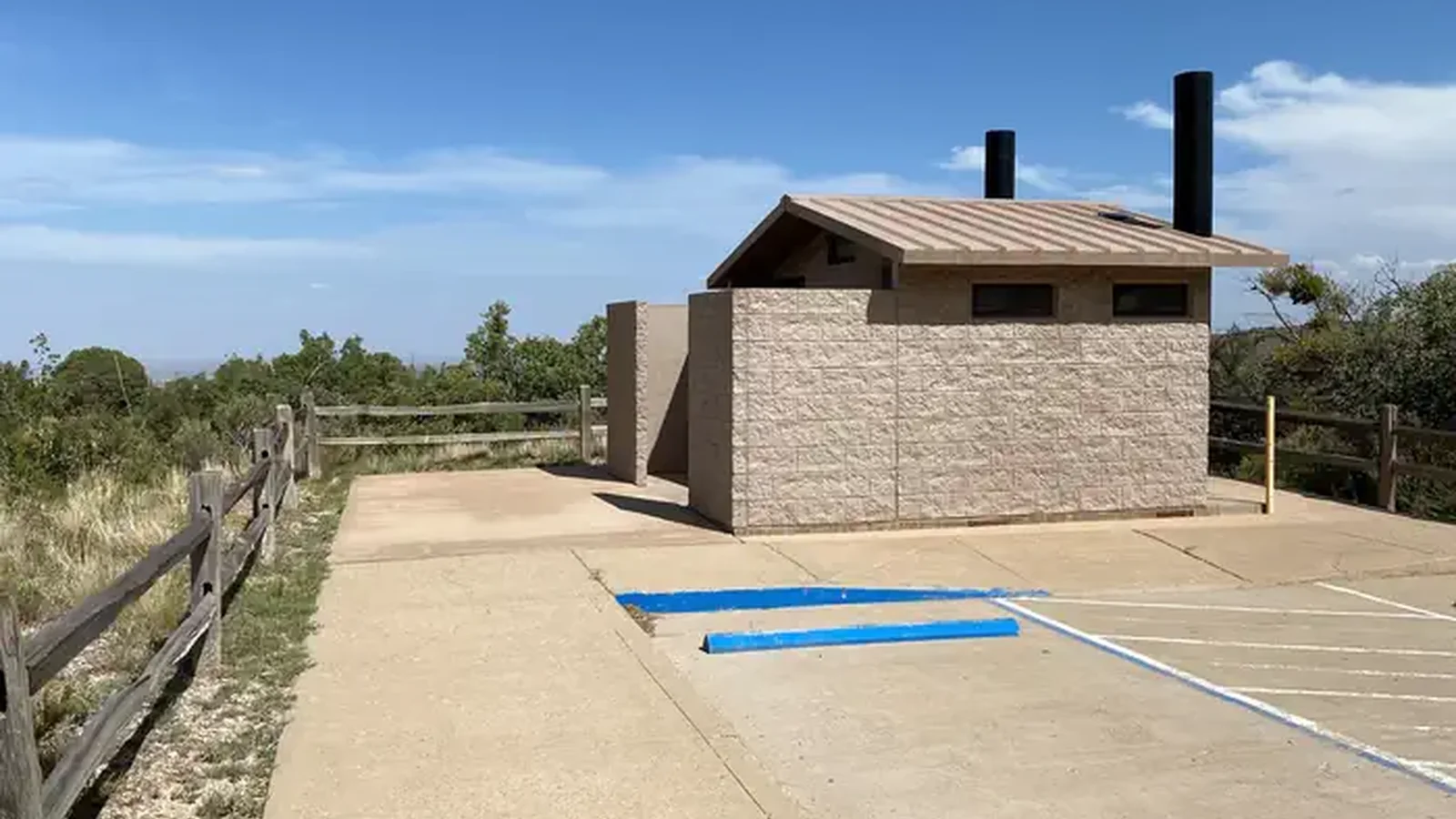 Vault type restroom located in the tent camping loop.  There are 2 parking spaces one is accessible.  This restroom is located between the group campsites.
