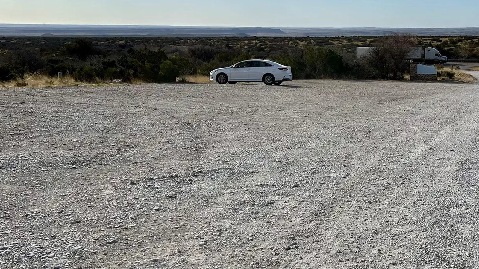View of trailhead parking located next to the Frijole Horse Corral Campsite.  This area is available for larger horse trailers too.