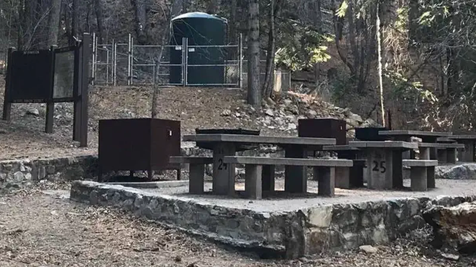 Picnic tables and bear box at Upper Arcadia
