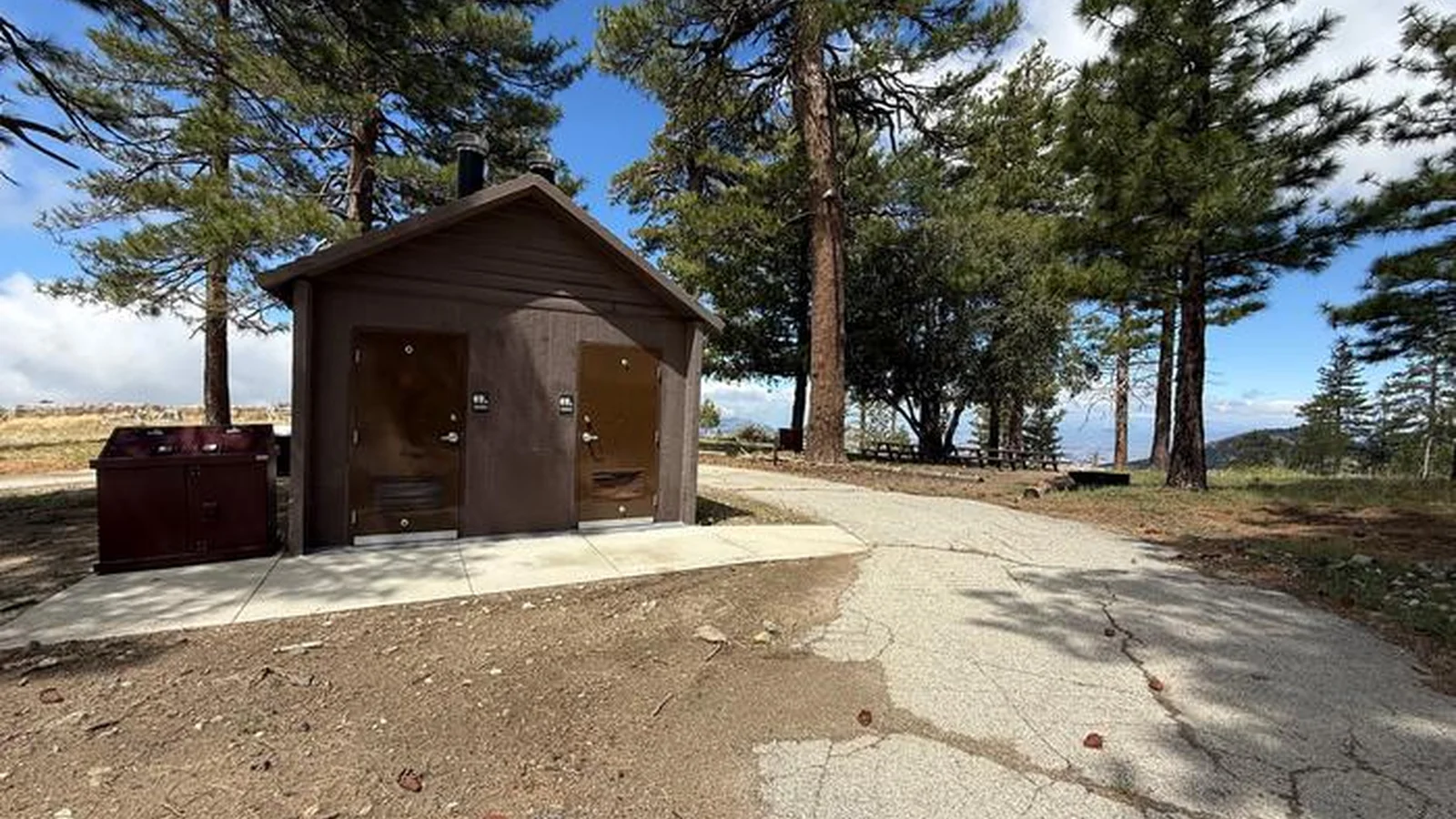 Brown double vault restroom
