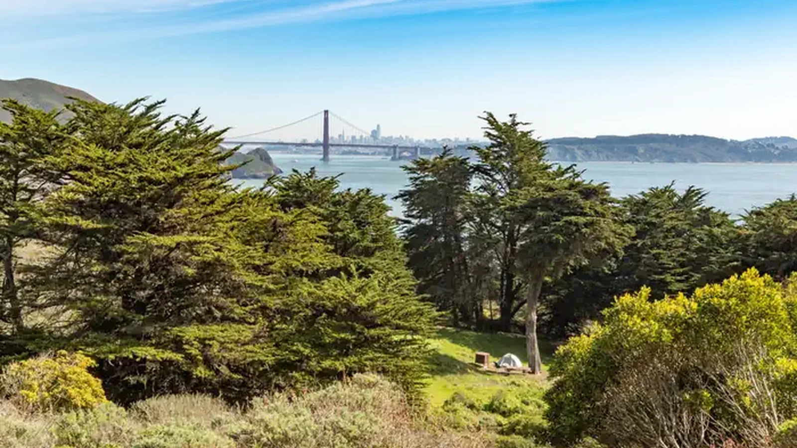 View of Golden Gate Bridge from above Bicentennial Campground.